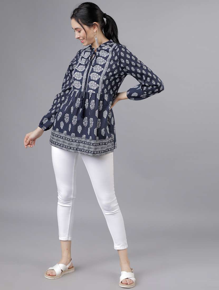 women printed long sleeve a-line tunic - 22462173 -  Standard Image - 4
