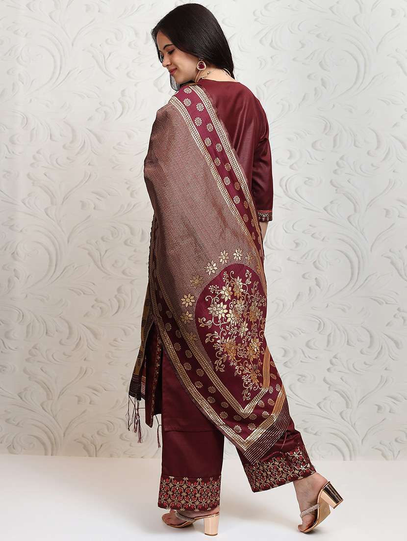 women burgundy kurta palazzo set set - 22462183 -  Standard Image - 4