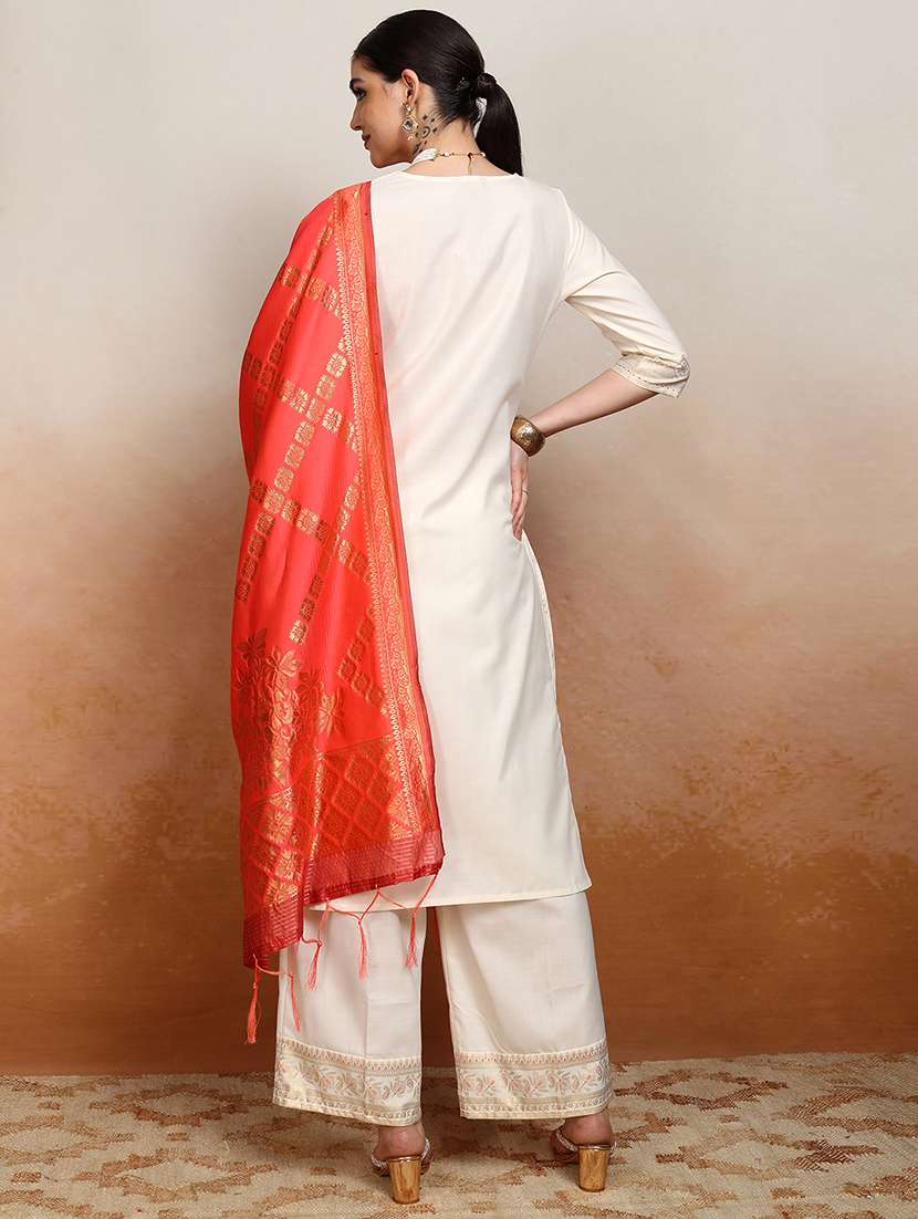 women cream kurta palazzo set set - 22462187 -  Standard Image - 4
