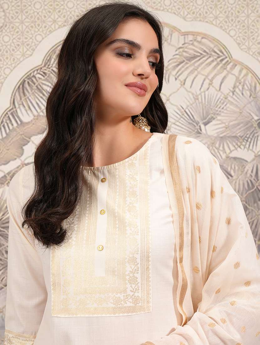 women printed cream kurta palazzo set set - 22462188 -  Standard Image - 1