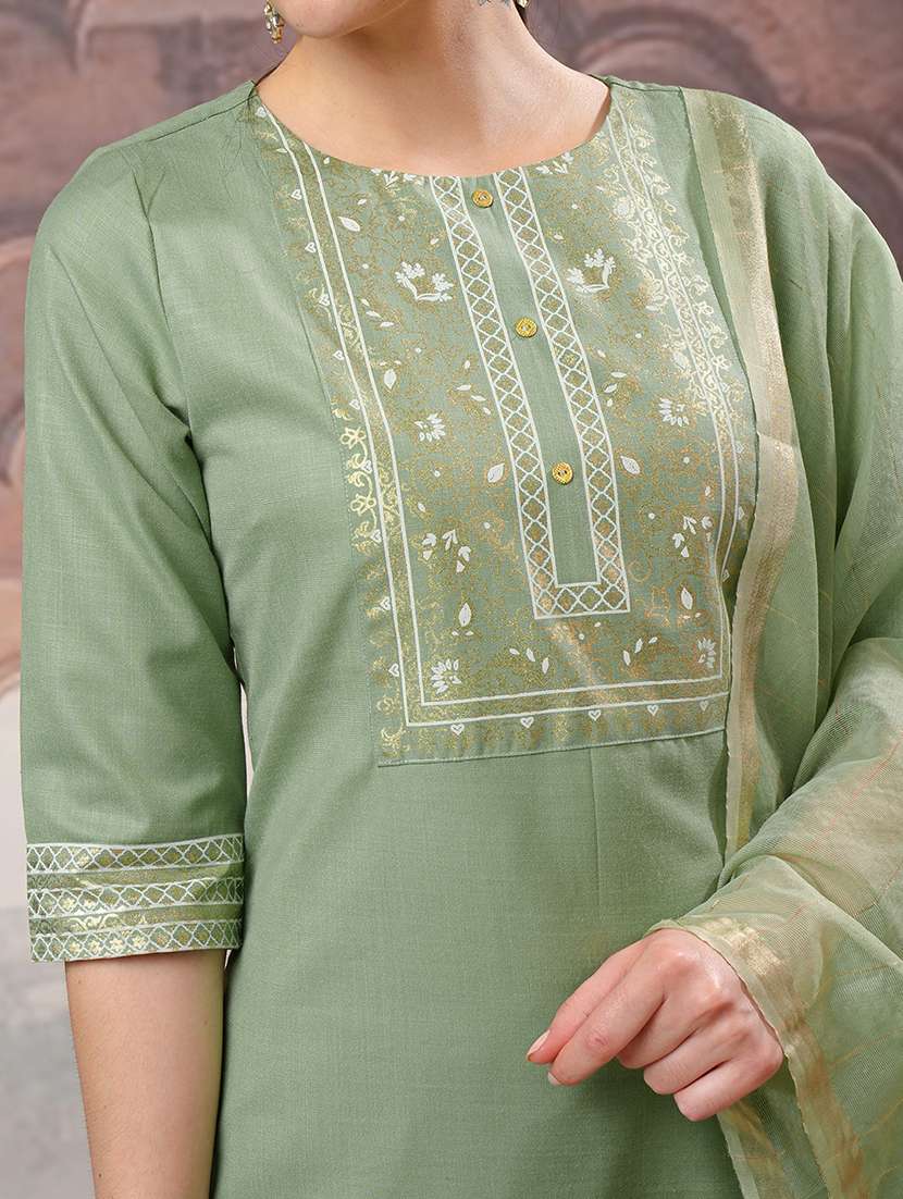 women printed green kurta pant set - 22462191 -  Standard Image - 1