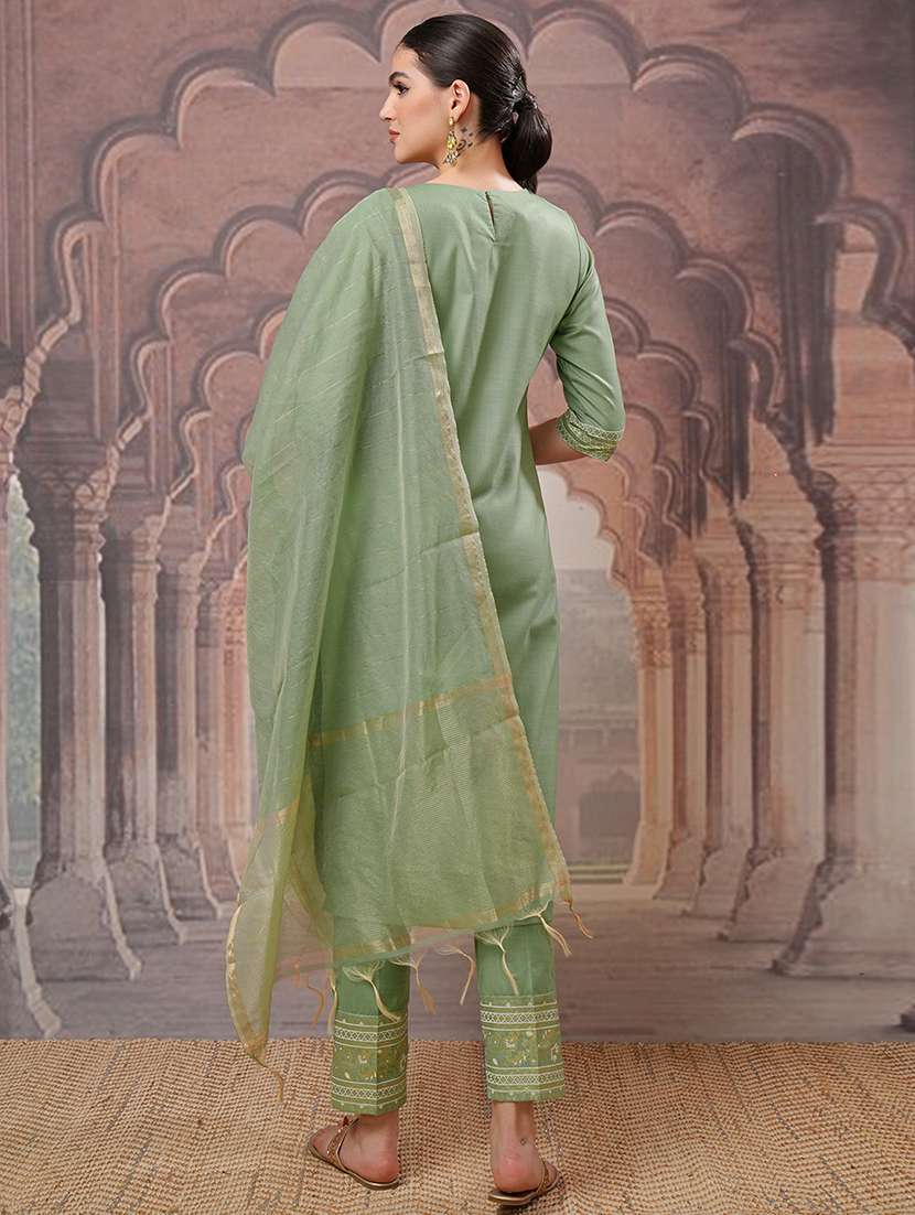 women printed green kurta pant set - 22462191 -  Standard Image - 4