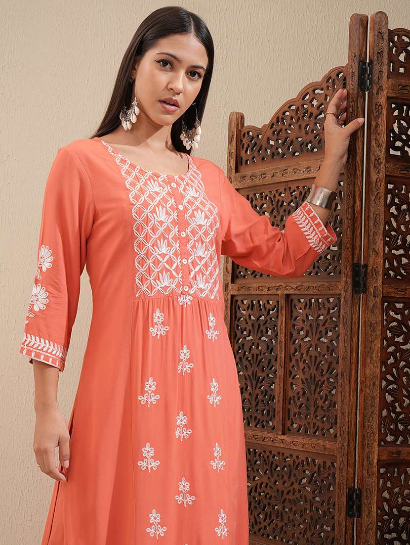 women orange kurta palazzo set set - 22462196 -  Standard Image - 1