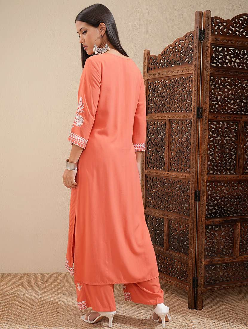 women orange kurta palazzo set set - 22462196 -  Standard Image - 4
