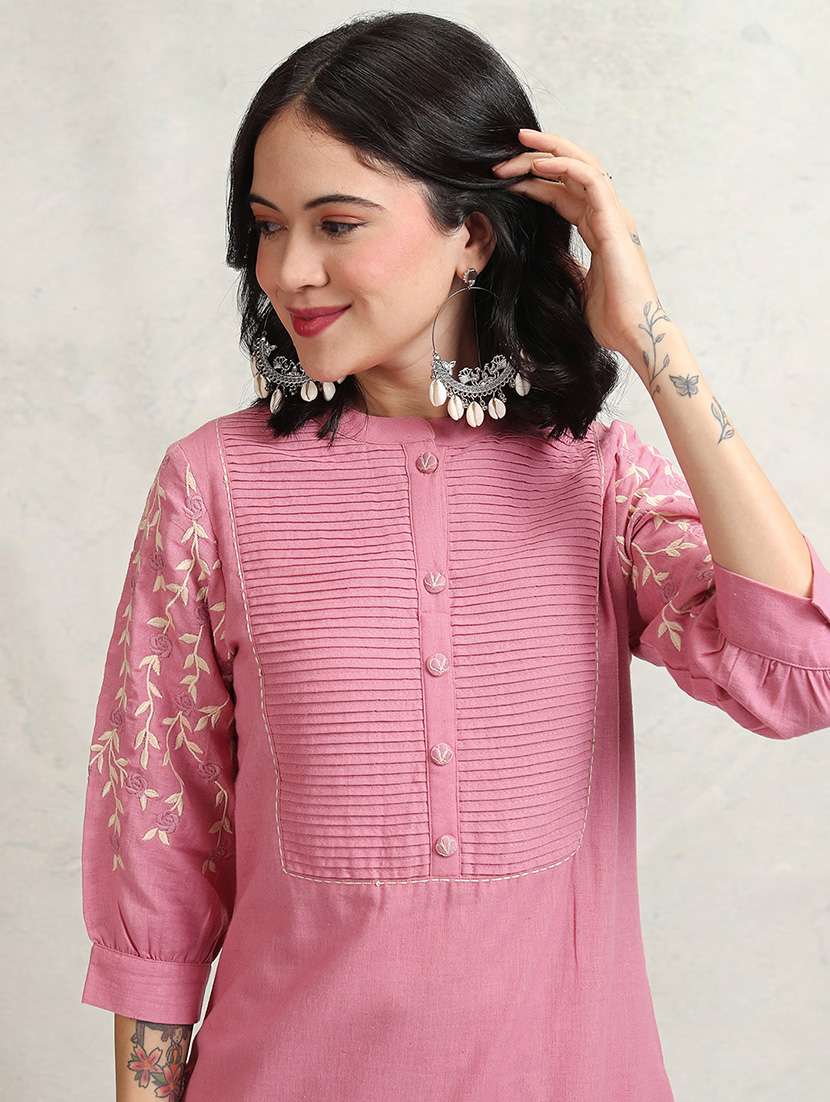 women self design pink kurta pant set - 22462197 -  Standard Image - 1
