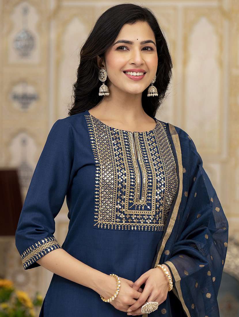 women solids teal kurta palazzo set set - 22462198 -  Standard Image - 1