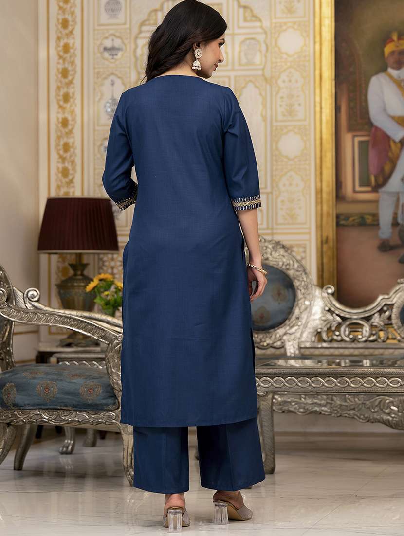 women solids teal kurta palazzo set set - 22462198 -  Standard Image - 4