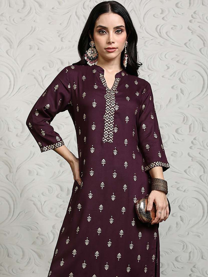 women maroon kurta palazzo set set - 22462201 -  Standard Image - 1