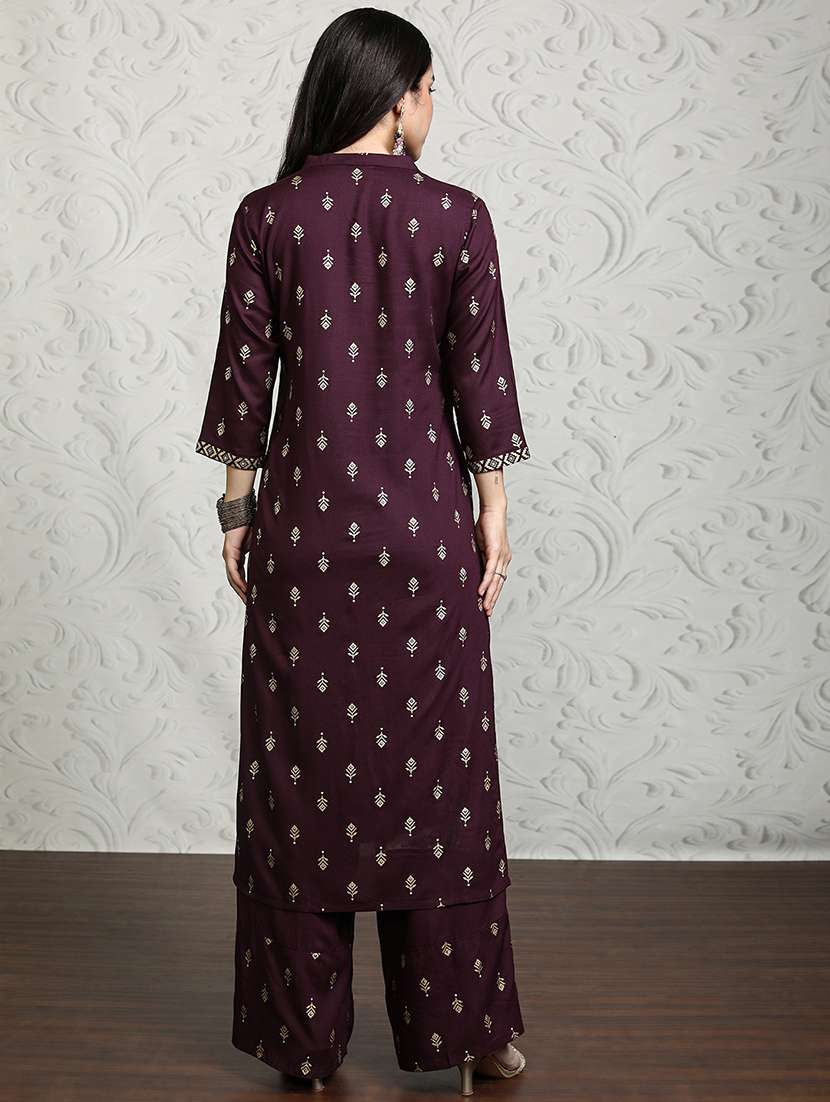 women maroon kurta palazzo set set - 22462201 -  Standard Image - 4
