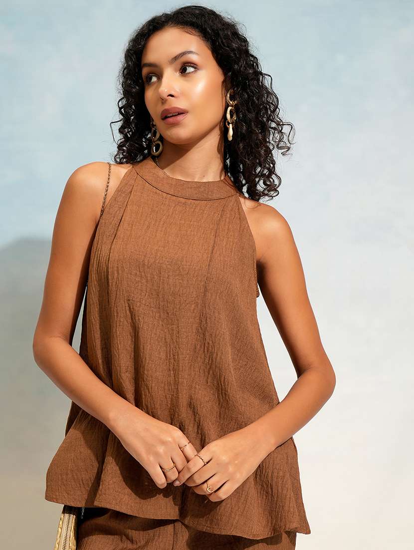 women solid top and trouser co-ord set - 22462215 -  Standard Image - 1