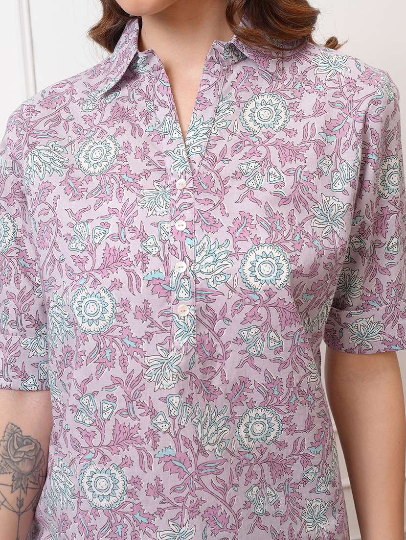 women printed cotton top and trouser set - 22462222 -  Standard Image - 1
