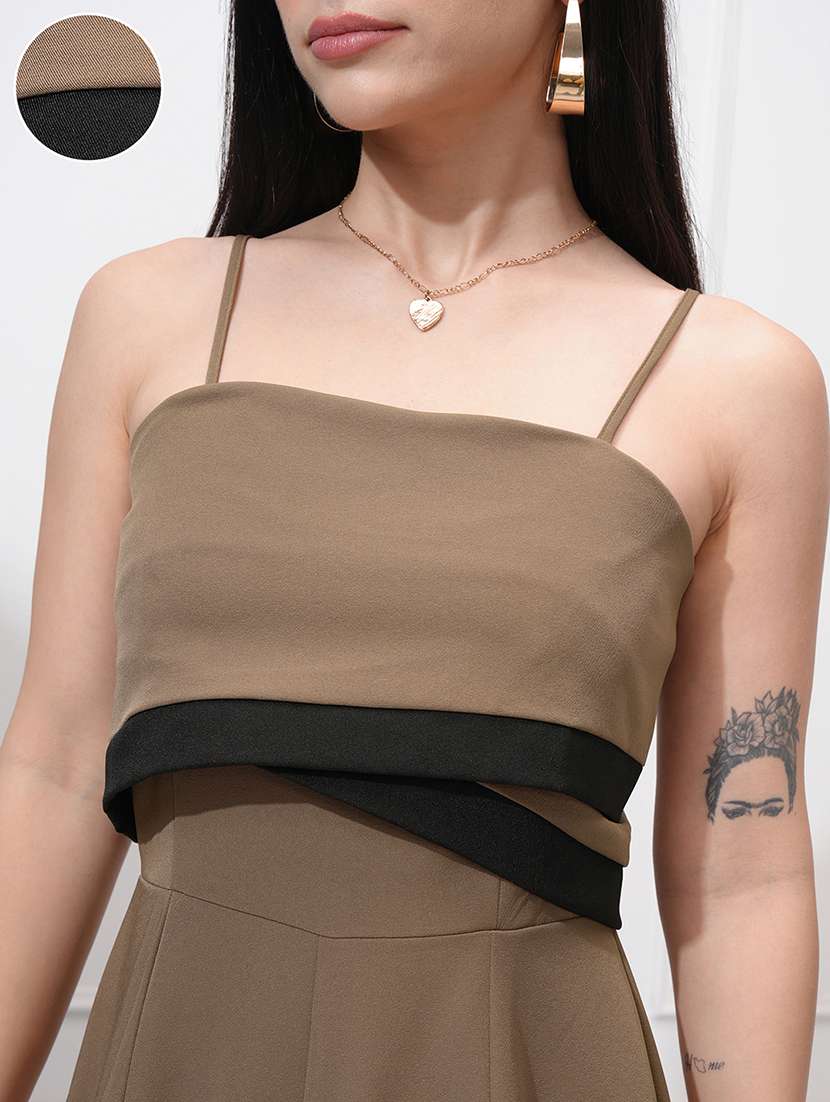 women brown solid shoulder strap jumpsuit - 22462223 -  Standard Image - 1