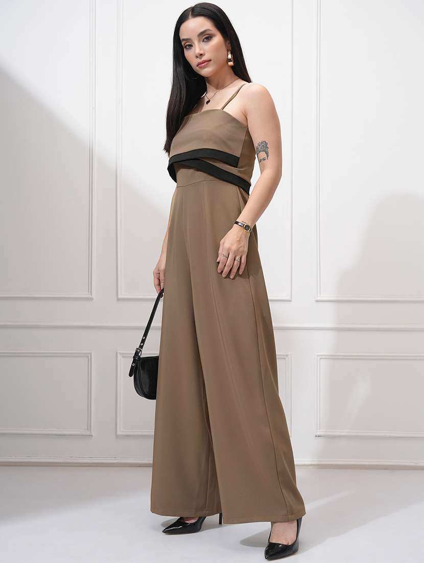 women brown solid shoulder strap jumpsuit - 22462223 -  Standard Image - 4