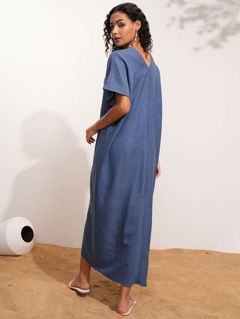 women solid blue polyester kaftan midi dress - 22462243 -  Standard Image - 4