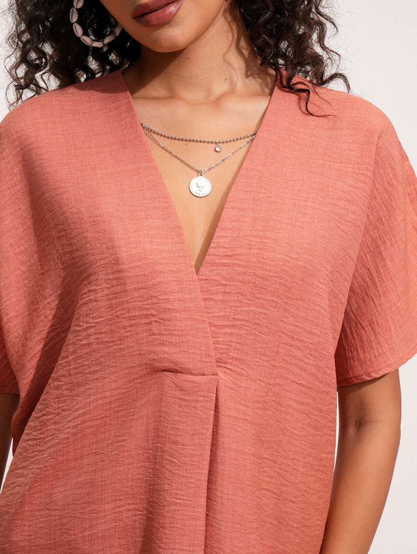 women solid rust polyester kaftan casual dress - 22462247 -  Standard Image - 1