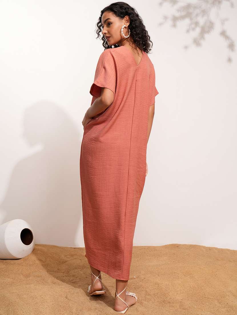 women solid rust polyester kaftan casual dress - 22462247 -  Standard Image - 4