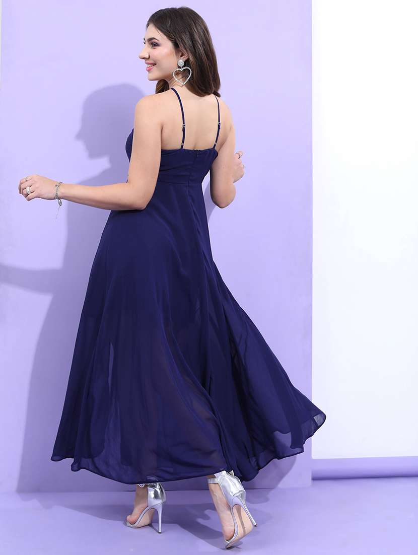 women navy blue polyester a-line maxi dress - 22462252 -  Standard Image - 4