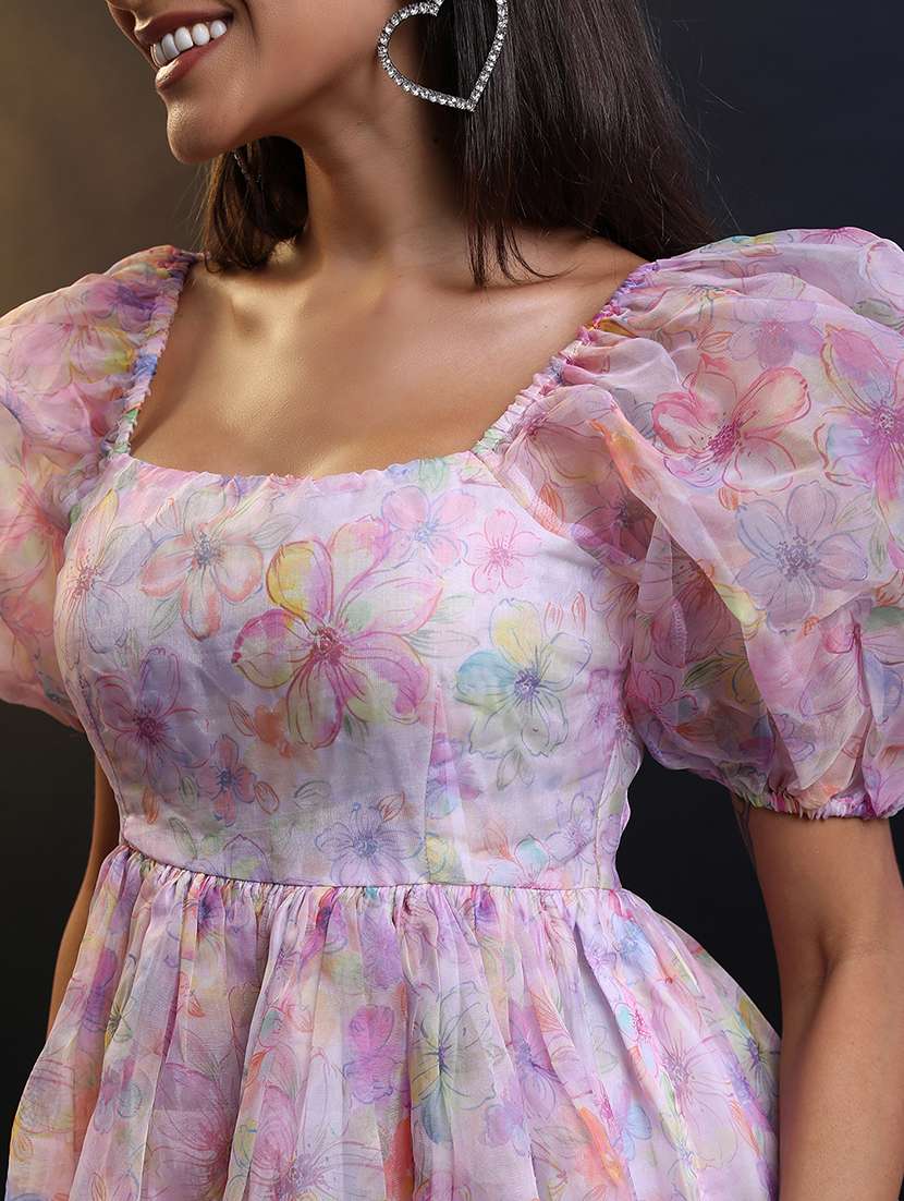 women floral print polyester square neck mini dress - 22462253 -  Standard Image - 1