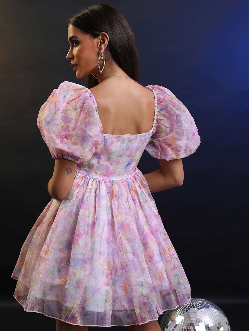 women floral print polyester square neck mini dress - 22462253 -  Standard Image - 4