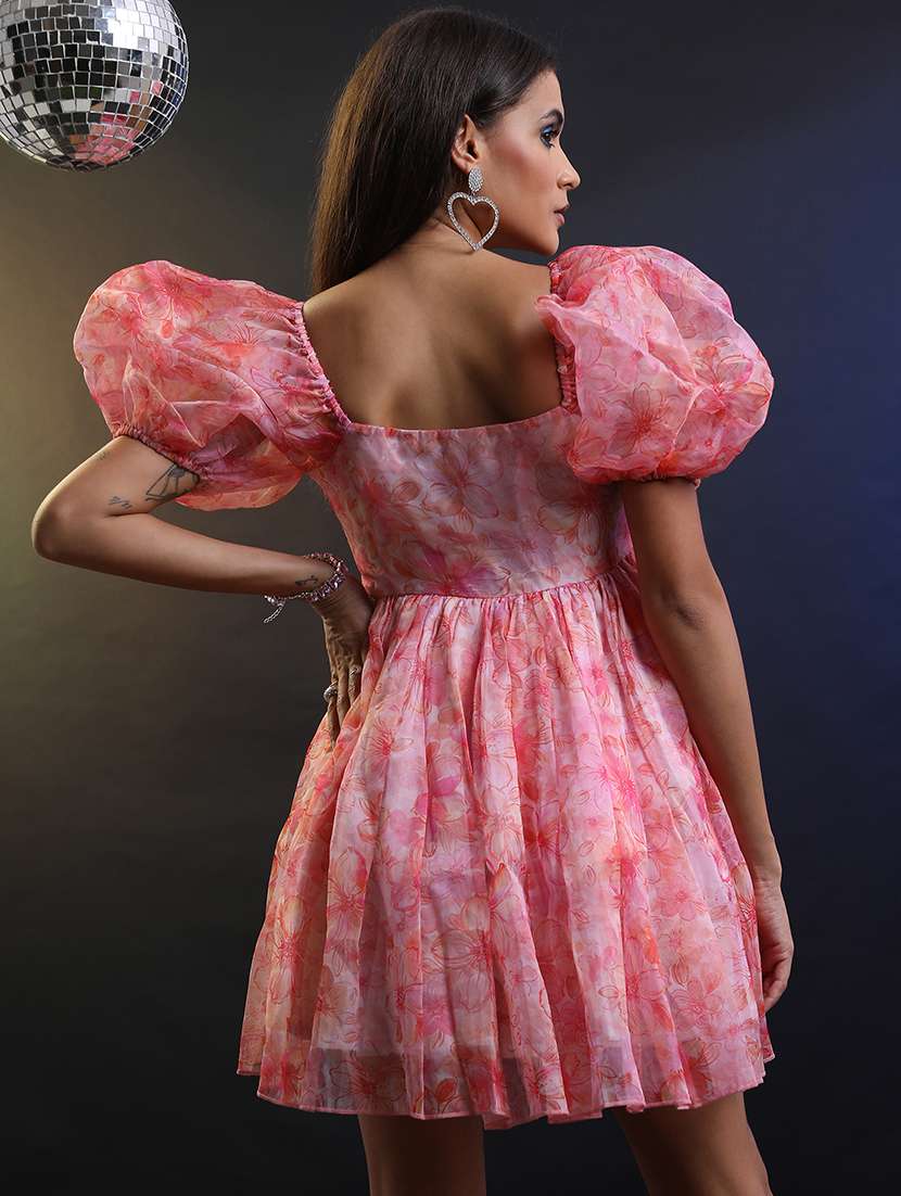 floral polyester square neck puff sleeve dress - 22462254 -  Standard Image - 4