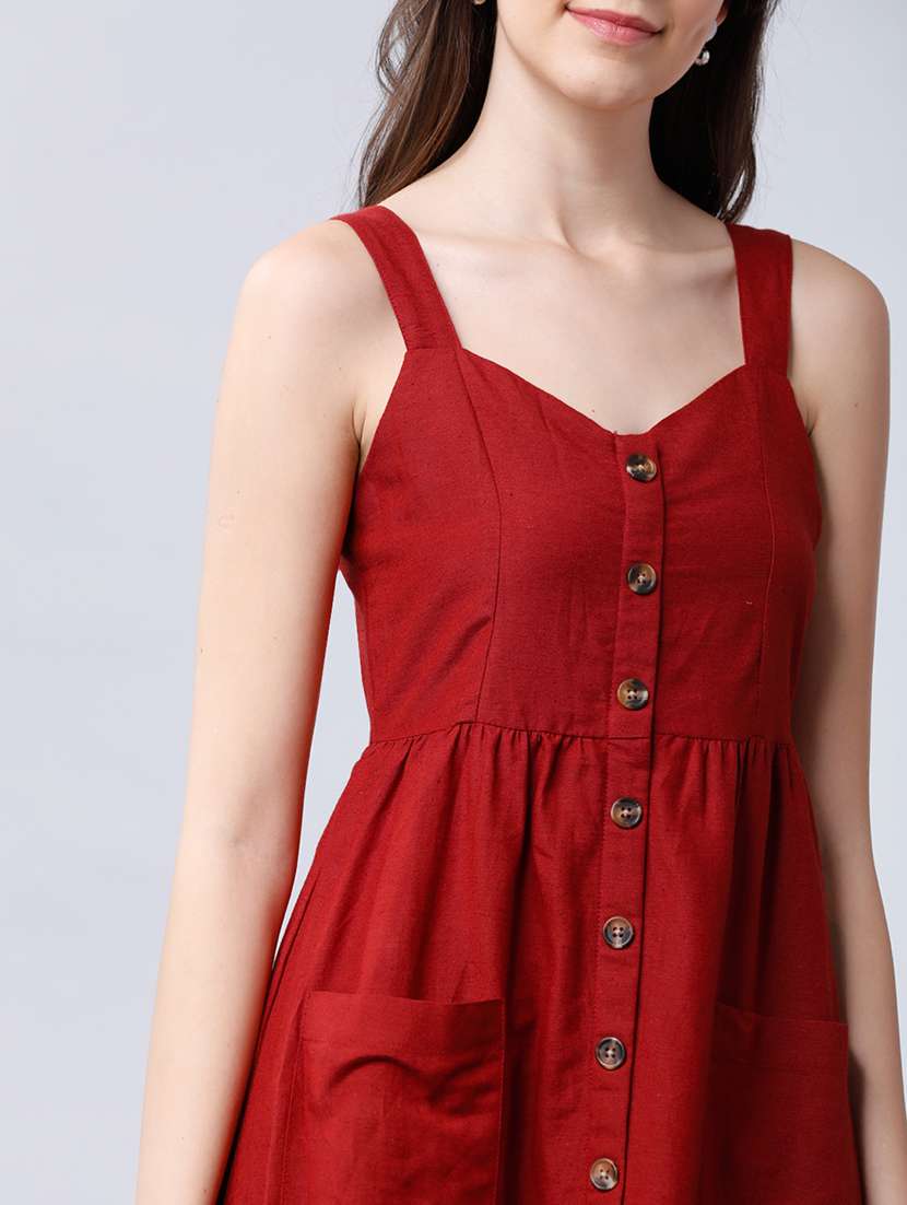 women solids a-line cotton midi dress - 22462260 -  Standard Image - 1