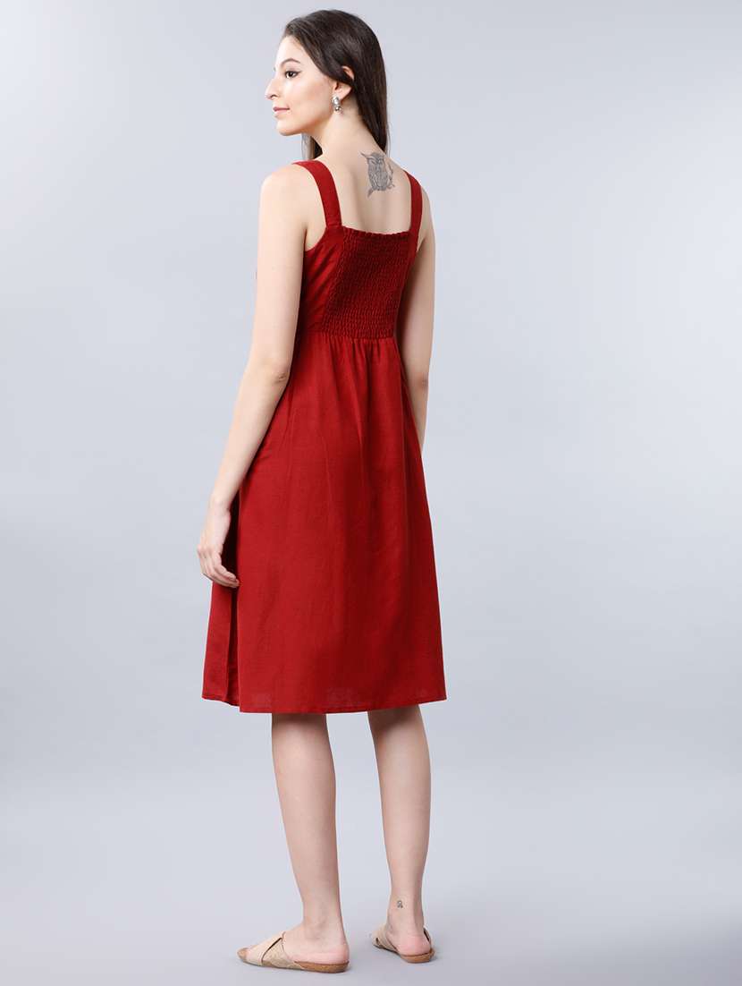 women solids a-line cotton midi dress - 22462260 -  Standard Image - 4