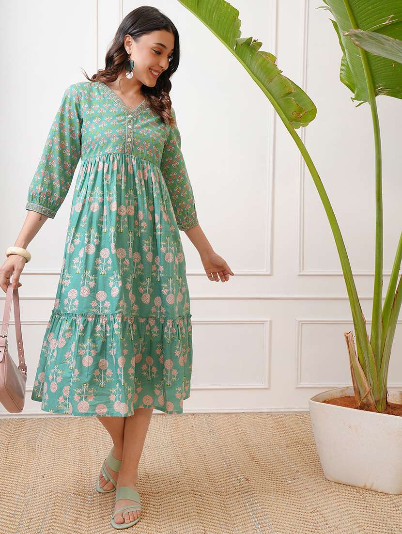 women green cotton a-line dress