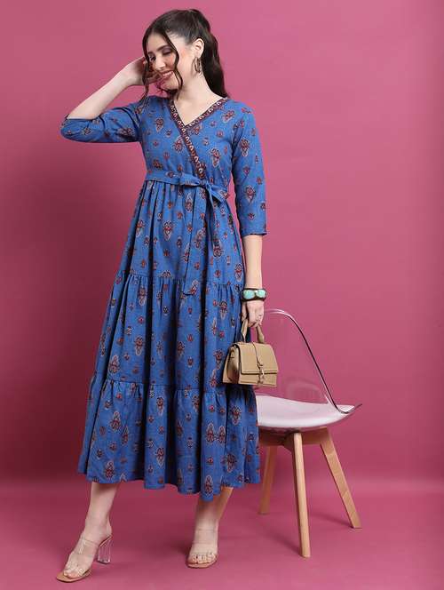 Women Blue Polyester A Line Dress