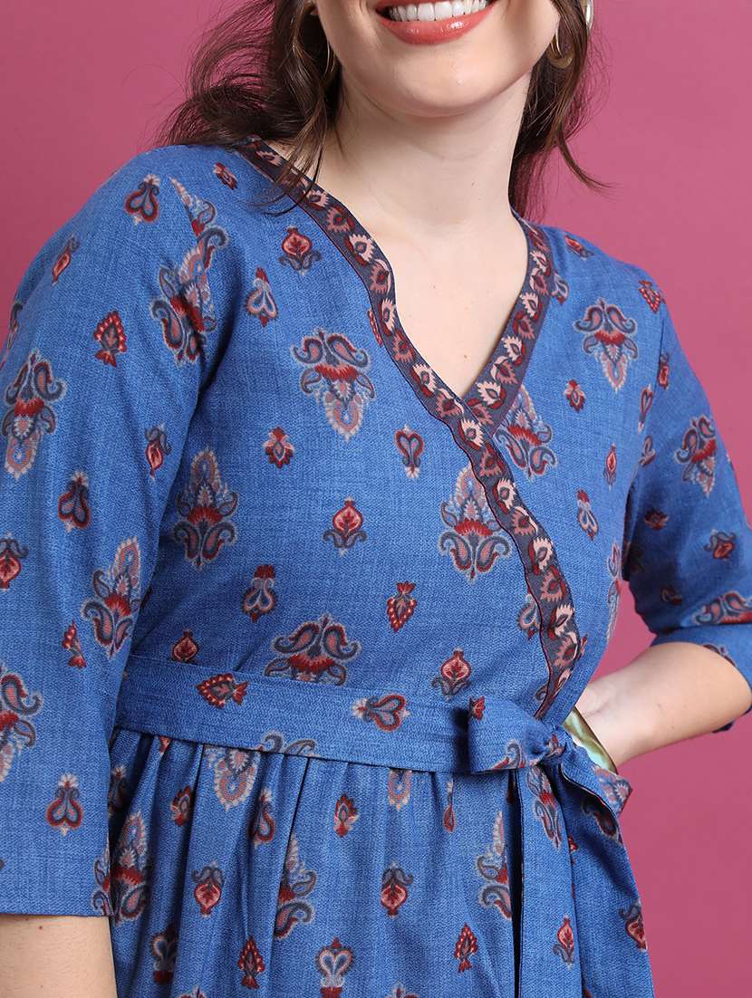 women blue polyester a-line dress - 22462264 -  Standard Image - 1