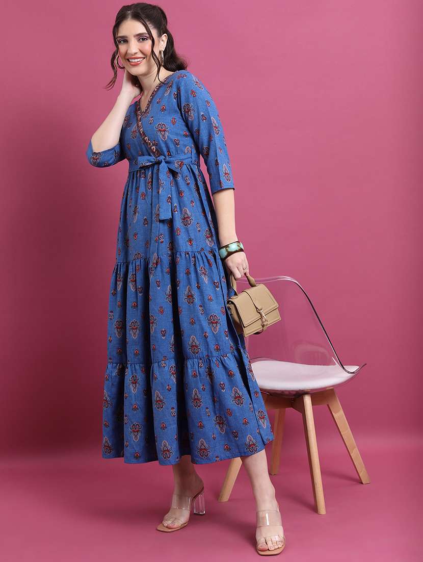 women blue polyester a-line dress - 22462264 -  Standard Image - 4