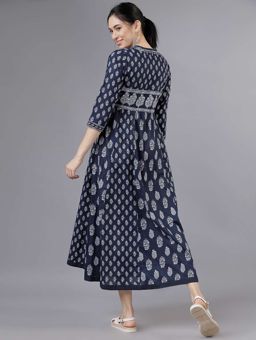 women navy blue cotton a-line dress - 22462266 -  Standard Image - 4
