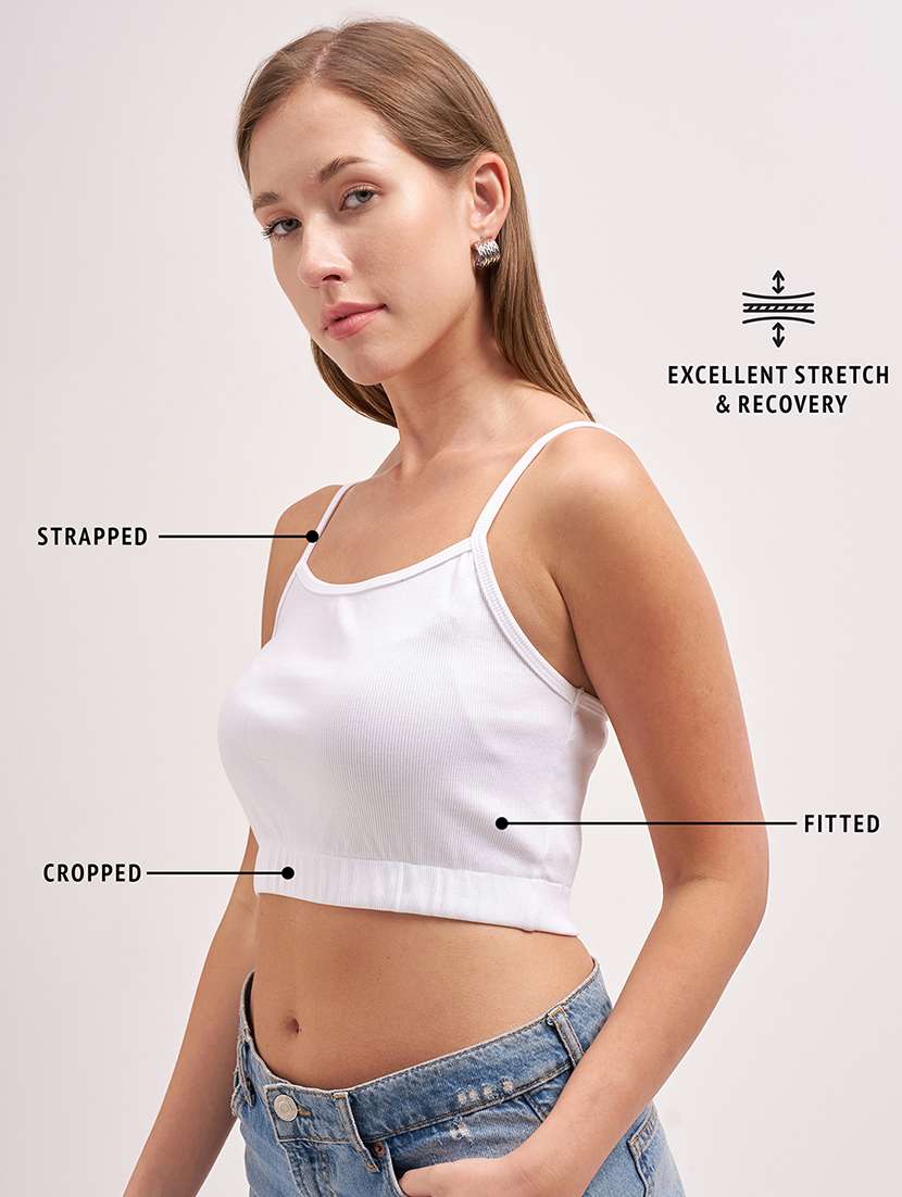 women solid shoulder strap crop top - 22462267 -  Standard Image - 4