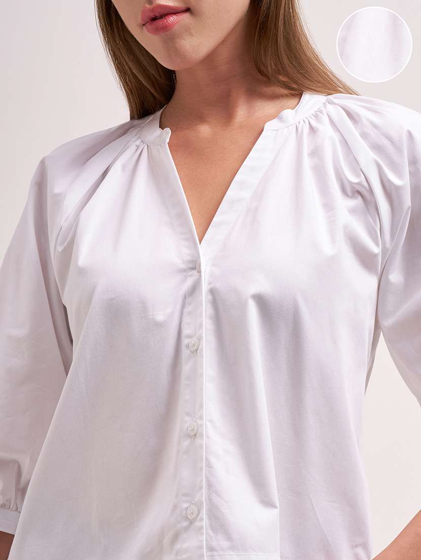 women solid white cotton regular top - 22462269 -  Standard Image - 1