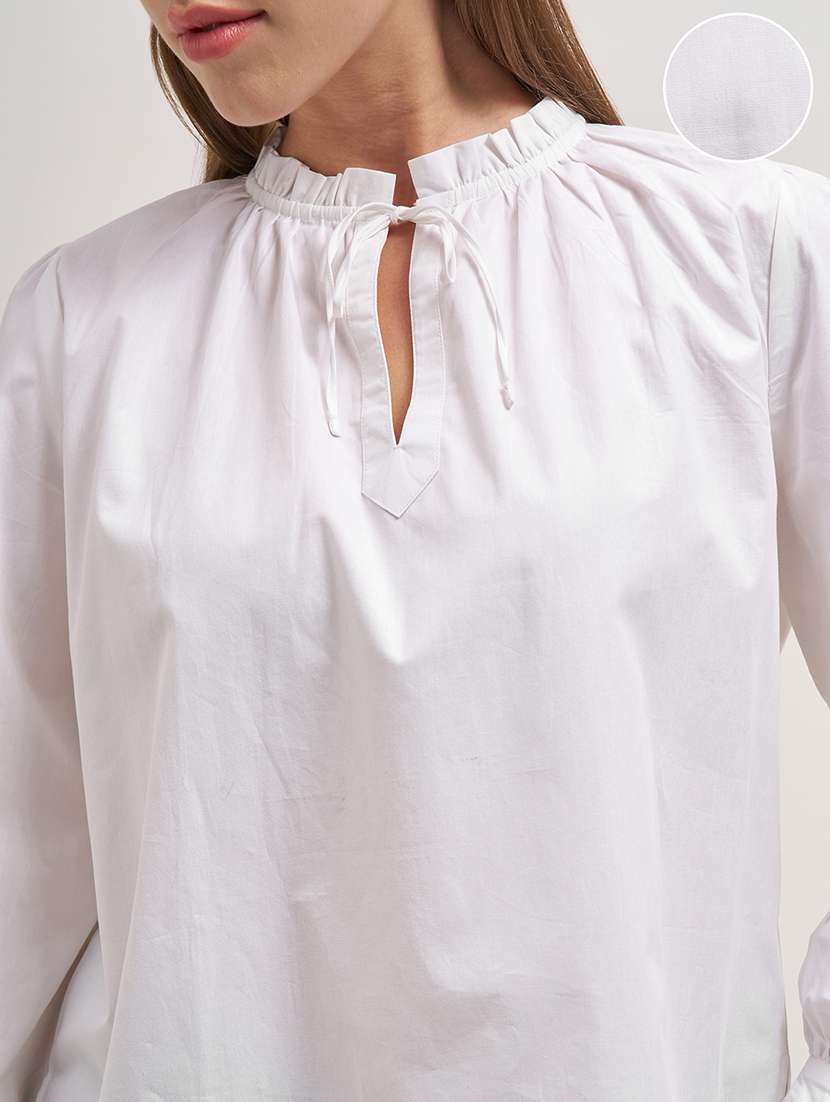 women solid  white cotton regular top - 22462272 -  Standard Image - 1