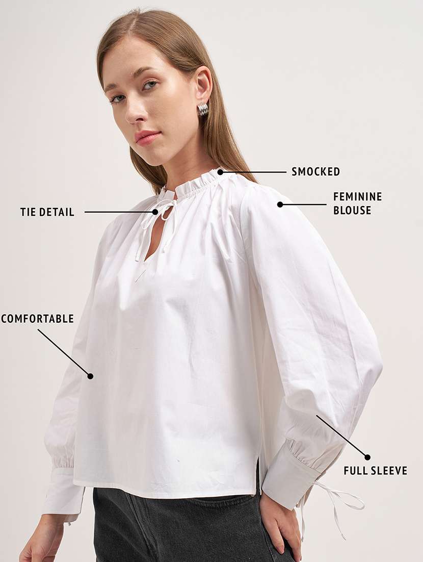 women solid  white cotton regular top - 22462272 -  Standard Image - 4