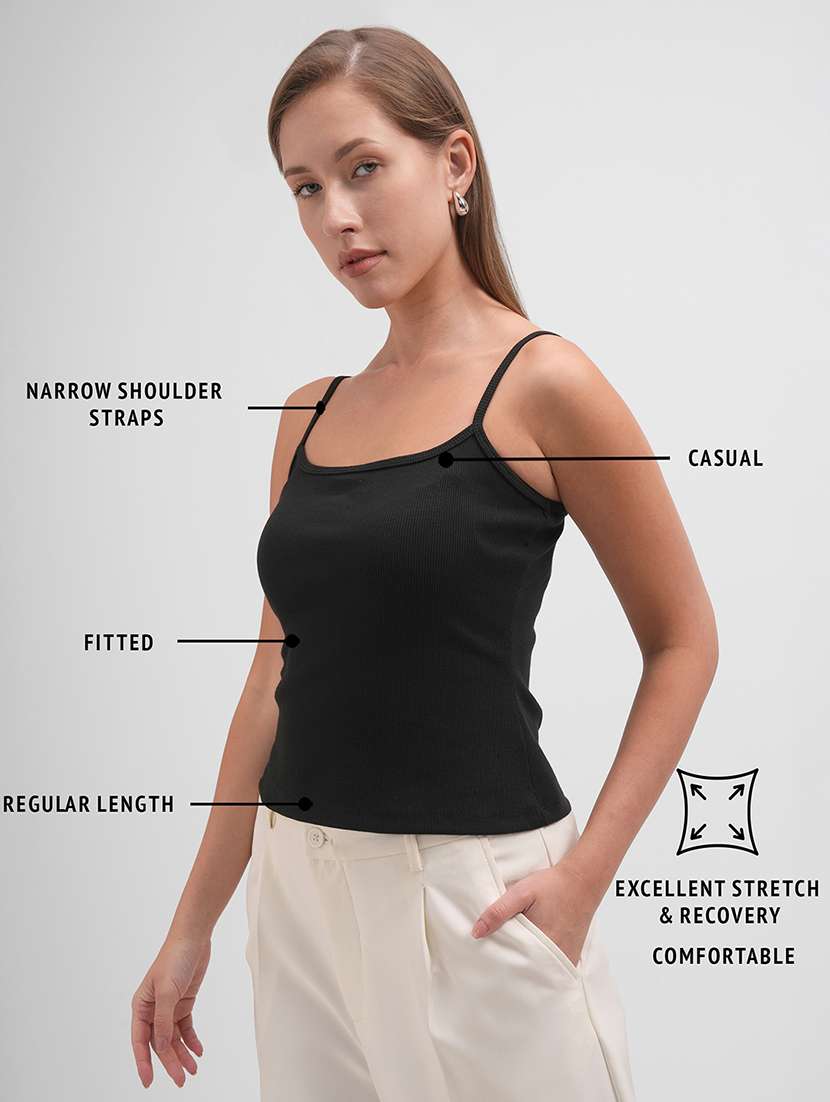 women solid black cotton regular top - 22462275 -  Standard Image - 4