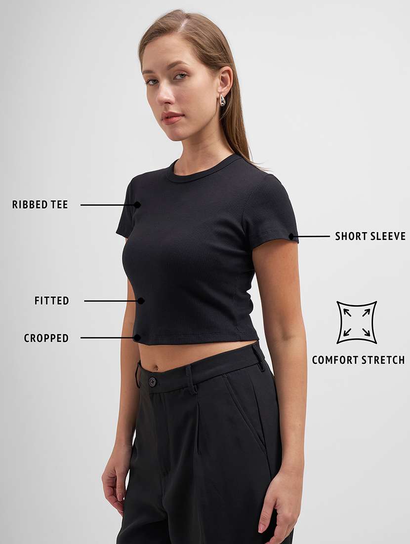 women solid short sleeve straight top - 22462292 -  Standard Image - 4