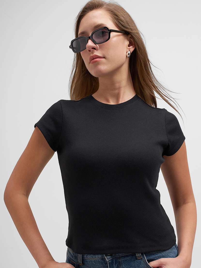 women solid short sleeve straight top