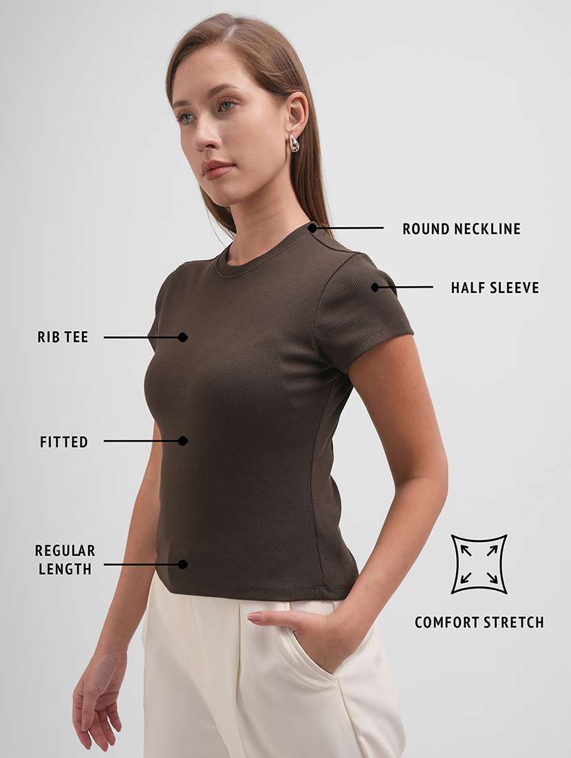 women solid short sleeve straight top - 22462301 -  Standard Image - 4