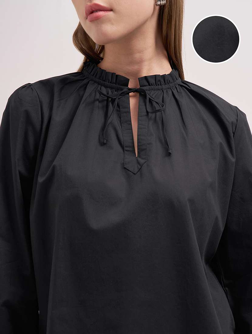 women solid  black cotton regular top - 22462302 -  Standard Image - 1