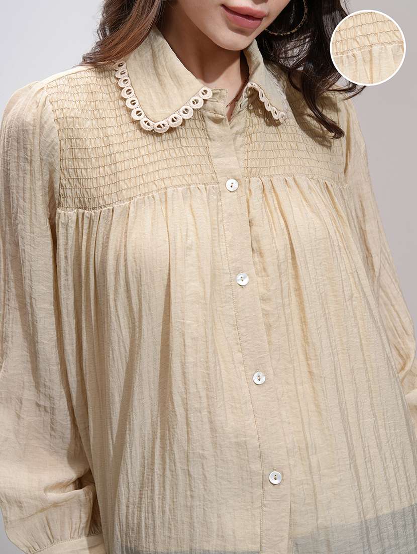 women solid  khaki rayon regular top - 22462313 -  Standard Image - 1