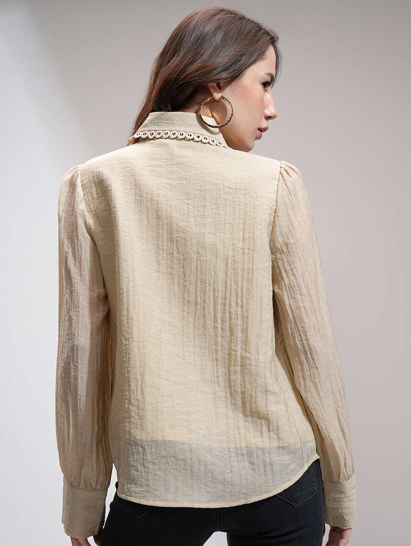 women solid  khaki rayon regular top - 22462313 -  Standard Image - 4