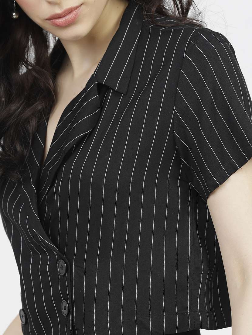 women stripes black rayon regular top - 22462314 -  Standard Image - 1