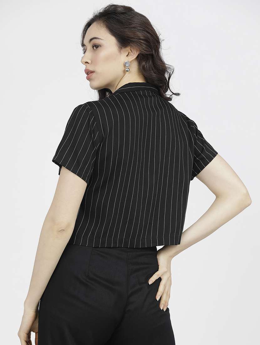 women stripes black rayon regular top - 22462314 -  Standard Image - 4