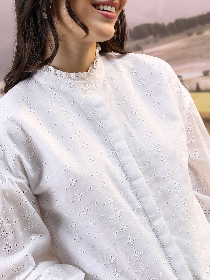 women solid white cotton regular top - 22462315 -  Standard Image - 1