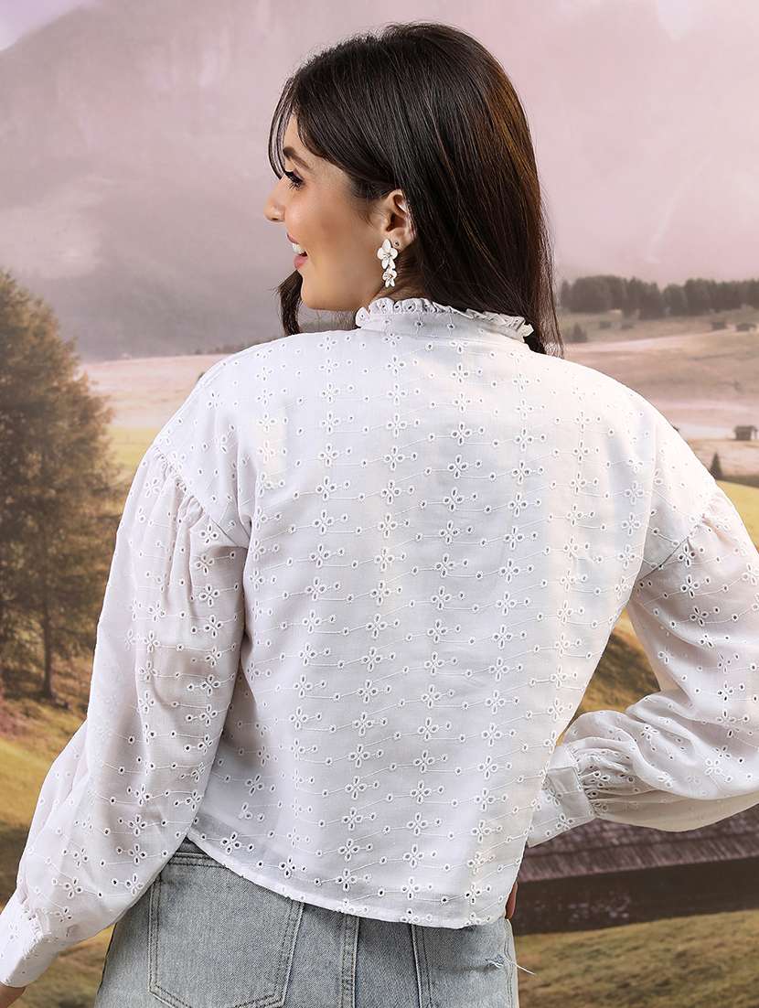 women solid white cotton regular top - 22462315 -  Standard Image - 4