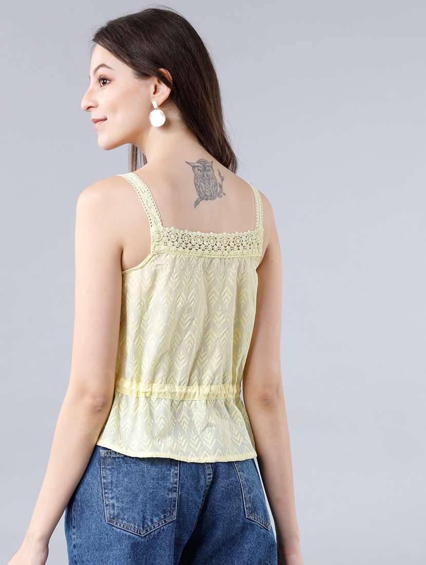 Women Solid Yellow Cotton Blend Regular Top - 22462320 -  Standard Image - 4