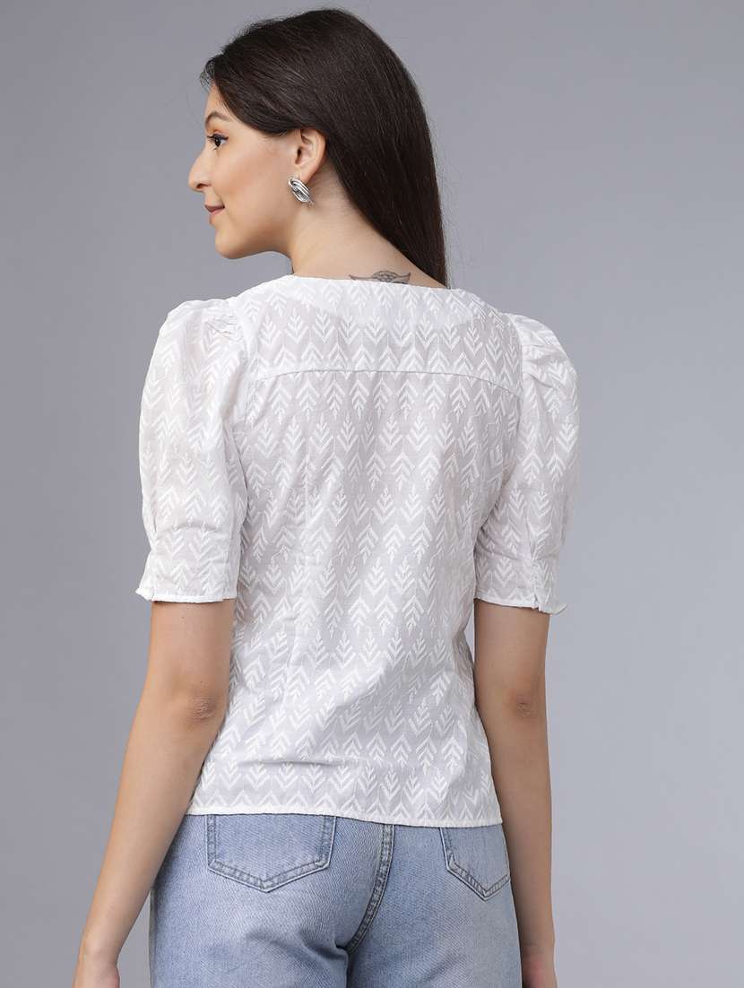 women solid  off white cotton blend regular top - 22462323 -  Standard Image - 4