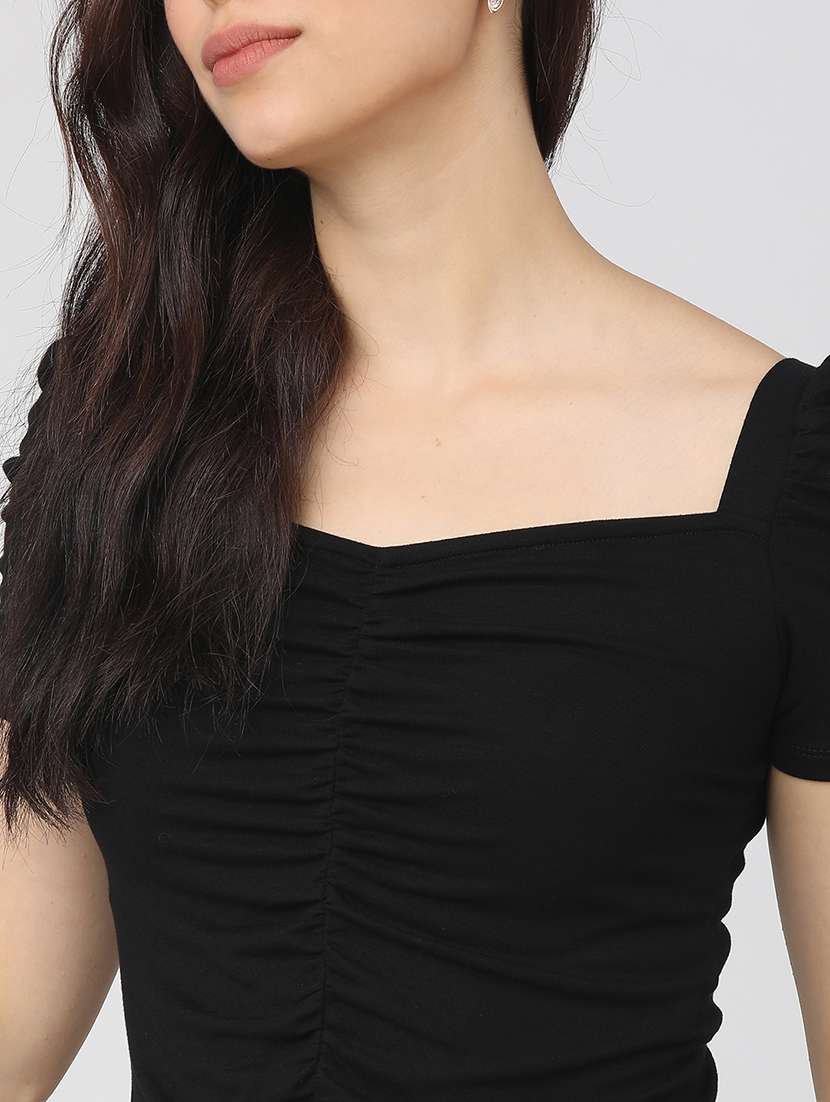 women solid black rayon regular top - 22462325 -  Standard Image - 1