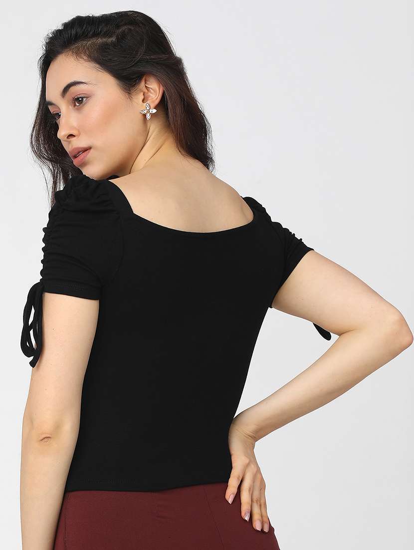 women solid black rayon regular top - 22462325 -  Standard Image - 4